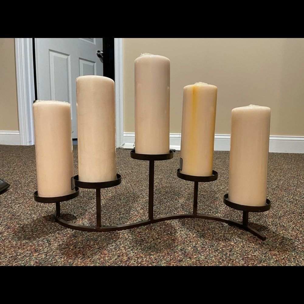 Metal Candelabra with 5 tall candles